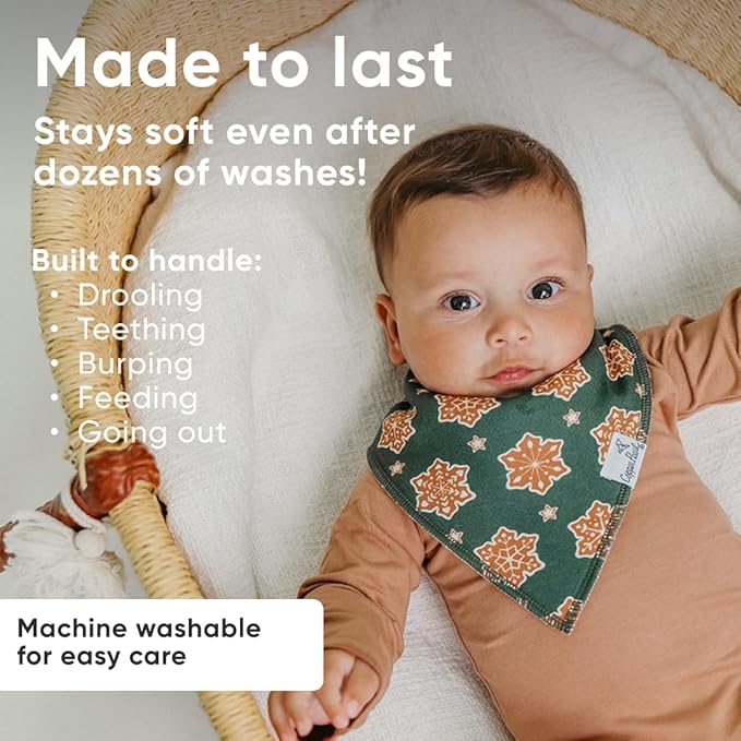 Copper Pearl 4 Pack Soft Cotton Baby Bibs for Drooling and Teething, Absorbent Drool Bibs for Baby Girl and Boy, Adjustable to Fit Newborns to Toddlers (Gingerbread)