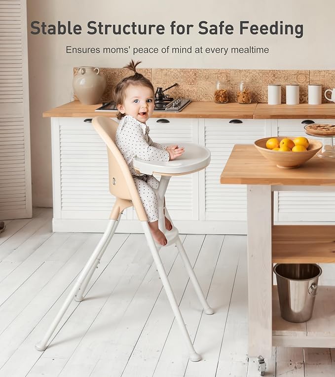 Funny Supply 3-in-1 Cute Folding High Chair, High Chairs for Babies and Toddlers, Modern Space Saving Highchair with Removable Double Tray, Easy to Clean, Light Weight Baby Feeding Chair, Cream