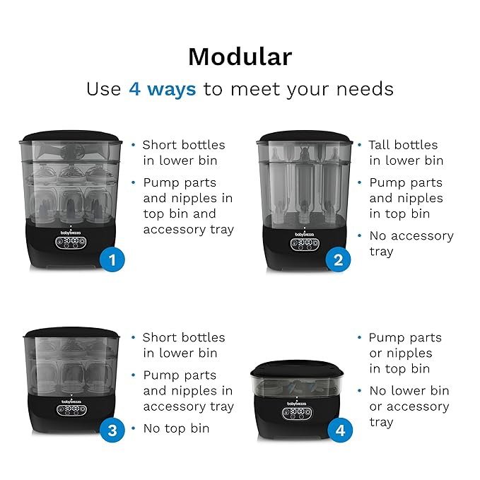 Baby Brezza Bottle Sterilizer and Dryer Advanced – 33% Faster - Largest Capacity Steam Sanitizer - Universal Sterilization Machine for All Bottles + Pump Parts - HEPA Air Filter, Black