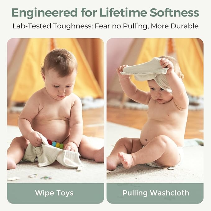 Momcozy Baby Washcloths - 4 Layer Design| Medium Thickness| Soft & Absorbent| Premium Cotton for Newborns' Skin-Great for Bathing, Wiping & on-the-go Use, Shower Gift and Essential(5 Pack, 10x10 inch)