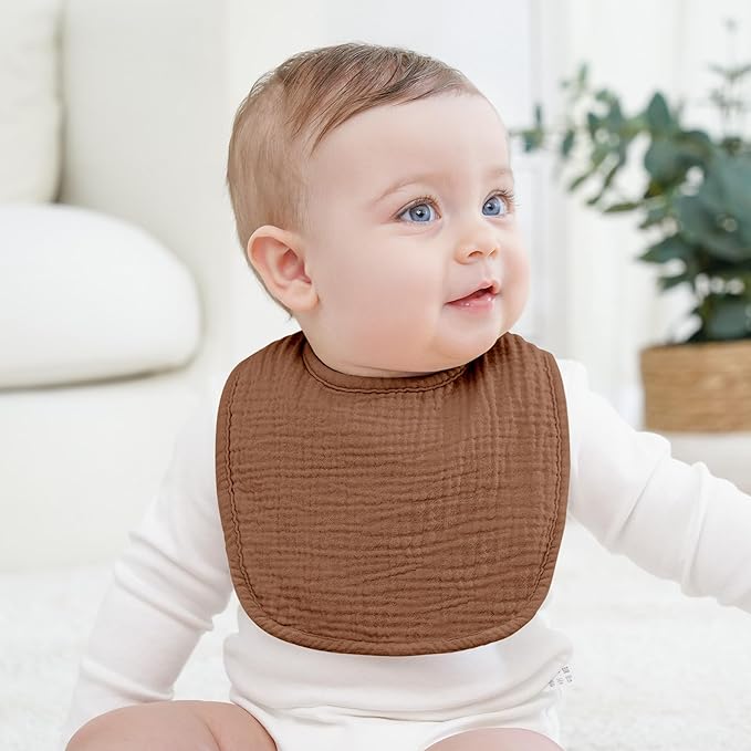 Bearmoss Muslin Baby Drooling Bibs 8 Pack, 100% Cotton Square Adjustable Bandana Bibs Gift for Baby Girls Boys Teething Drool
