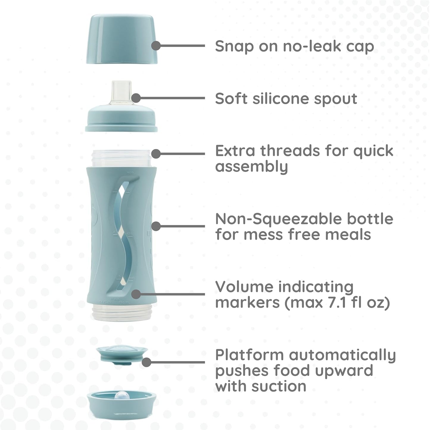 Subo Baby Food Bottle Starter Set | No Mess Baby Toddler Self Feeder | Squeeze Free Design for Purees, Smoothies, Yogurt, Oatmeal, or Thickened Liquids | Reusable Silicone Washable Cup (Duck Egg Blue)