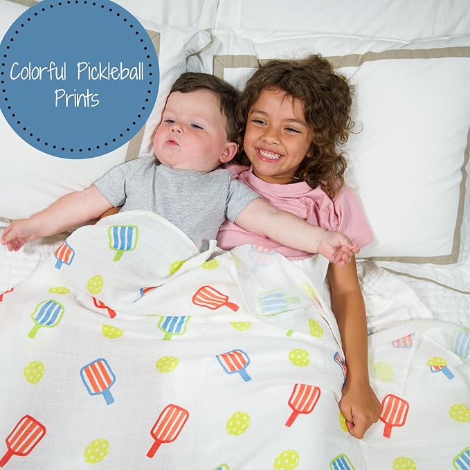 LollyBanks Swaddle Blanket, 100% Cotton Baby Blanket, Soft Muslin Swaddle Blankets 47 x 47 Inches, Nursery Swaddling Blankets for Boys and Girls, Baby Essentials, Registry (Pickleball Print)