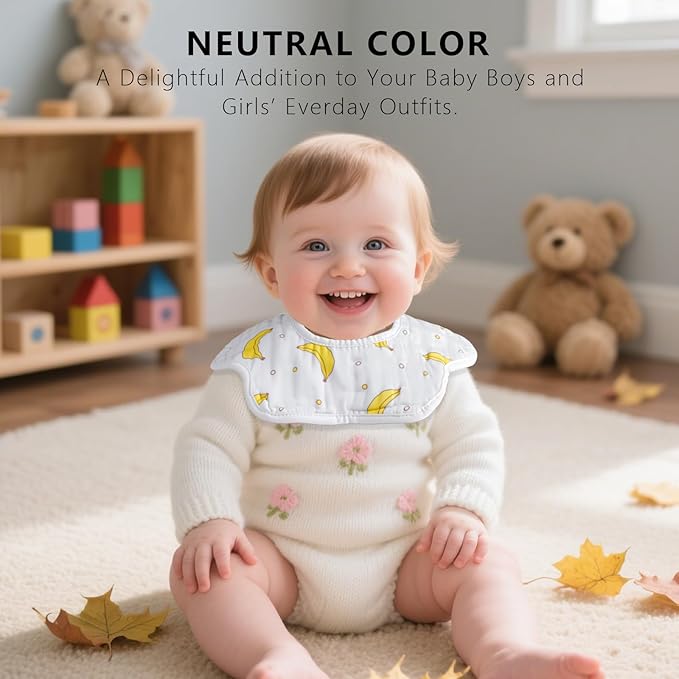 8-Pack 360° Rotate Organic Cotton Baby Bibs, Newborn Muslin Bibs For Teething And Drooling,Unisex Baby Bibs For Toddler, Adjustable With Snaps, Super Soft & Absorbent Baby Bibs For Boys And Girls.
