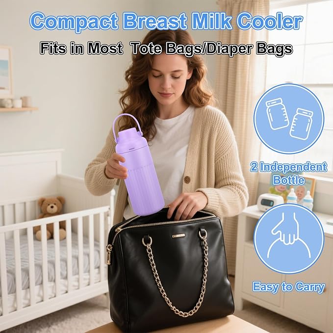 Compact Breast Milk Cooler Bottle, 12oz Portable Breastmilk Cooler with 2 Storage Bottles, 30H Cold Storage Breast Milk Chiller for Travel & Outdoor Use, Leakproof Reusable for Breastfeeding Moms
