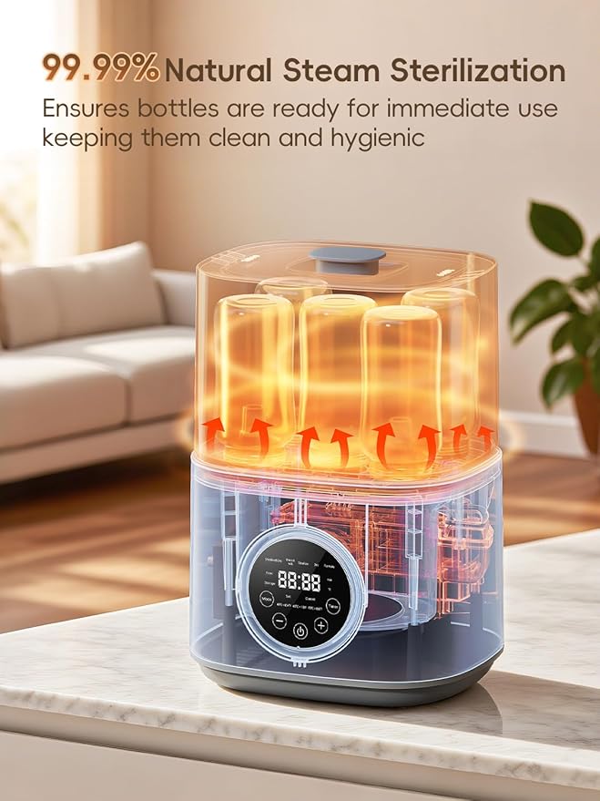 Bottle Sterilizer and Dryer, with Breastmilk Warmer, Large Capacity Baby Bottle Steam Sterilizer and Dryer for Baby Bottles, Pacifiers, Pump Parts, Touch Screen & Auto-Off, Premium Quality (Cream)