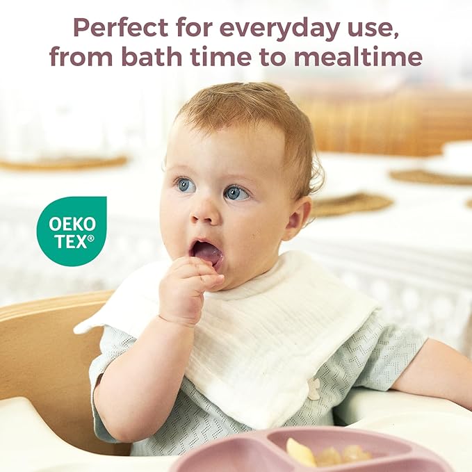 Momcozy Baby Washcloths - 4 Layer Design| Medium Thickness| Soft & Absorbent| Premium Cotton for Newborns' Skin-Great for Bathing, Wiping & on-the-go Use, Shower Gift and Essential(5 Pack, 10x10 inch)