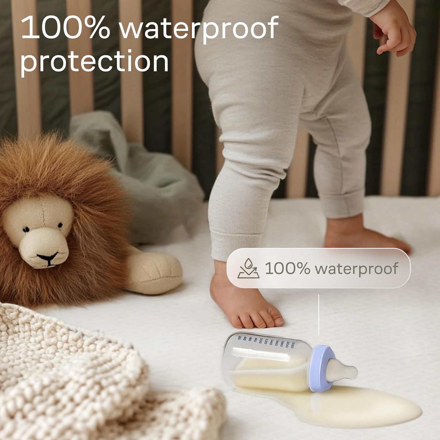 Niagara 1 Pack Viscose Made from Bamboo 100% Waterproof Crib Mattress Protector, Soft Breathable Crib Mattress Protector with Deep Pocket, Crib Mattress Pad for Toddler and Baby (52x28, Beige)