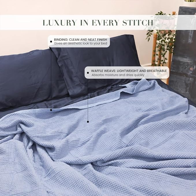 Salt Earth GOTS Certified 100% Organic Cotton Throw Blanket, 60" X 80" Waffle Blankets & Throws for Bed, Throw Blanket for Couch,Modern and Cozy Blanket, All Seasons, Comfy Soft Blanket(Powder Blue)