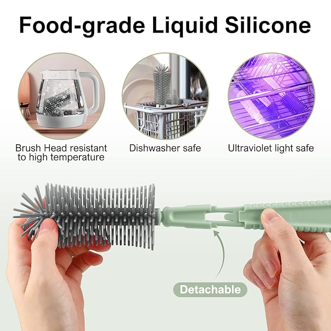 6 in 1 Bottle Cleaner Brush Set with Travel Bottle Drying Racks,360° Cleaning Baby Bottle Brush,Nipple Brush,Straw Cleaner Brush,Soap Dispenser & Organizer Case,Baby Essentials for Home&Travel(Green)