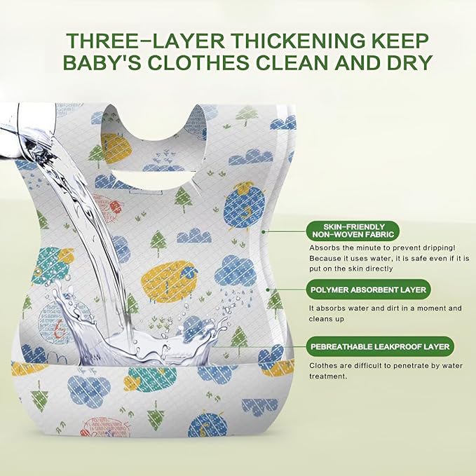 30/60pcs Baby Disposable Bibs-Individually Packaged,Soft, Leak Proof and Convenient, disposable bibs for toddlers