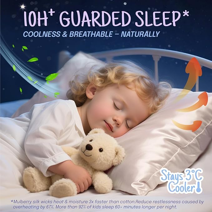 OLESILK Toddler 100% Mulberry Silk Pillowcase, Breathable Soft Smooth for Nursery Kids Night Sleeping, Silk Travel Pillow Cases with Hidden Zipper (1 Pack, Ivory, 13"x18")