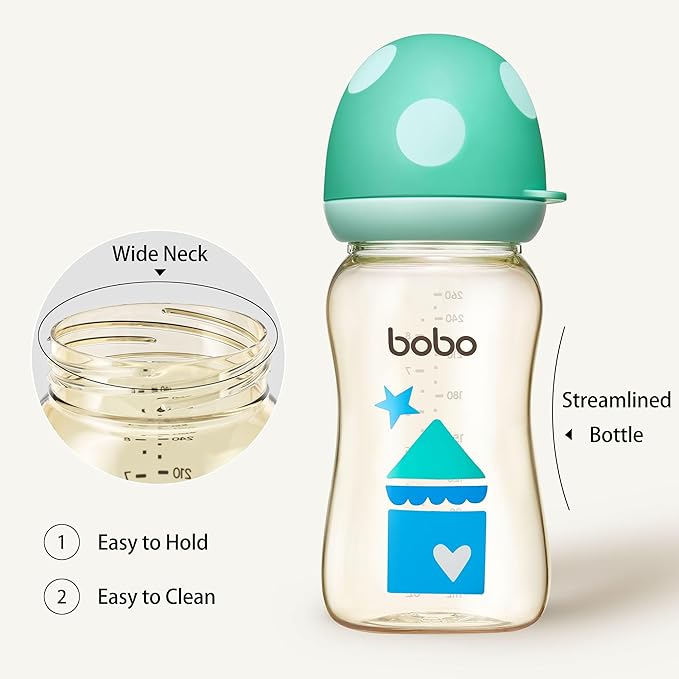 YOHKOH PPSU Baby Bottle Wide Neck, Newborn Anti-Colic Baby Bottle with Natural Response Nipple, Streamlined Body, Easy to Clean (8.8oz (Pack of 2), Blue)
