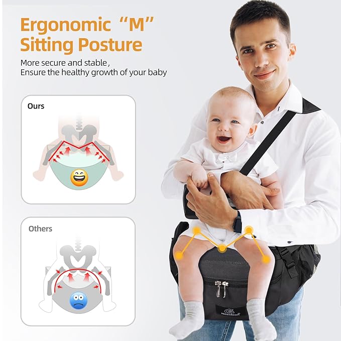 Baby Hip Seat Carrier, Ergonomic Waist Stool for Child Infant with Adjustable Strap Pocket Soft Base, Baby Hip Carrier for Newborns & Toddlers
