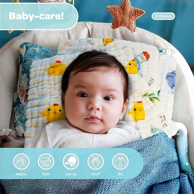 Gift Boxed Animal Pattern Baby Washcloths Pack of 7 - Absorbent Bath and Face Towels, Soft Sweat Cloths for Newborn 100% Cotton Baby Wipes, Burp Cloths for Babies and Infants