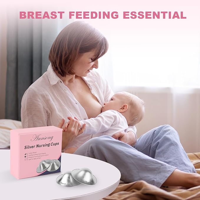 Silver Nursing Cups - Nipple Shields for Nursing Newborn - Breastfeeding Essentials - Newborn Essentials - 925 Silver Nipple Covers (Regular)