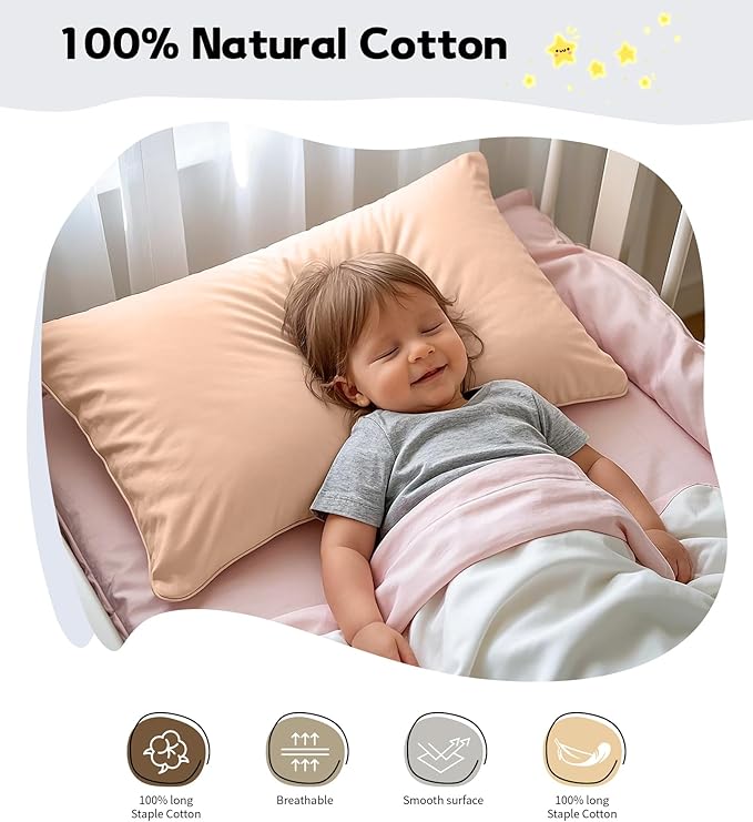 Deep Dream Toddler Pillowcases for 13x18 Pillow 2 Pack, 100% Cotton Travel Pillow Case Cover, 600 Thread Count Cotton Pillow Covers, Soft & Breathable Small Pillow Cases Envelope Closure, Champagne