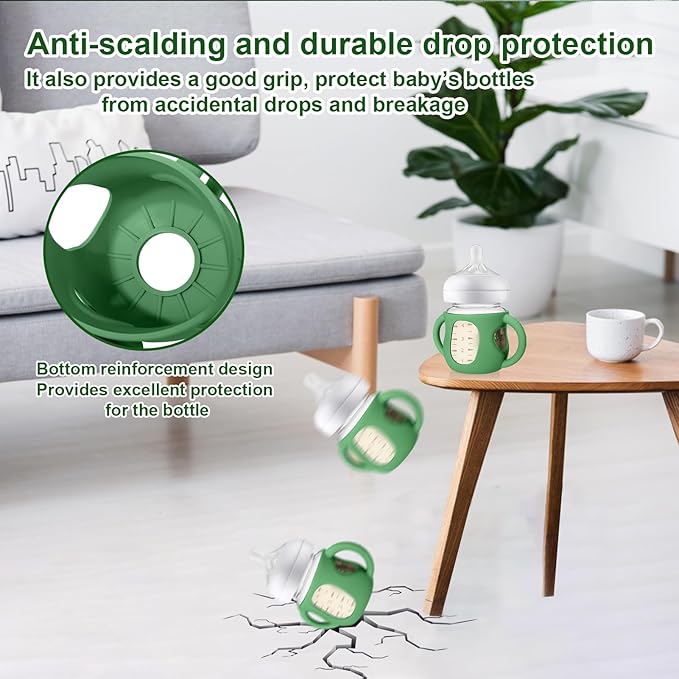 Juome Silicone Sleeves with Handles for Avent Natural Glass Baby Bottle - 3 Pack Anti Breakage Holder for Phillips Avent Baby Bottles, Compatible with Philips Avent Anti Colic Baby Bottles 4 oz