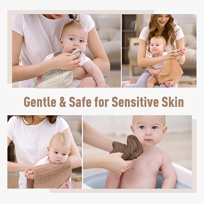 Yoofoss Muslin Burp Cloths for Baby 10 Pack 100% Organic Cotton Baby Washcloths for Boys Girls Large 20''X10'' Super Soft and Absorbent Gradient Brown