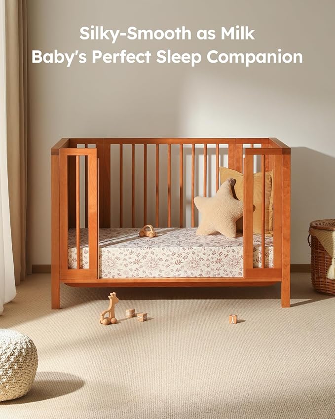 Baby Crib Sheets for Boys Girls, 28x52x8in Fitted Crib Sheet Neutral 3 Pack for Standard Crib and Toddler Mattress, Breathable Soft Microfiber Baby Sheet White Brown Sun God