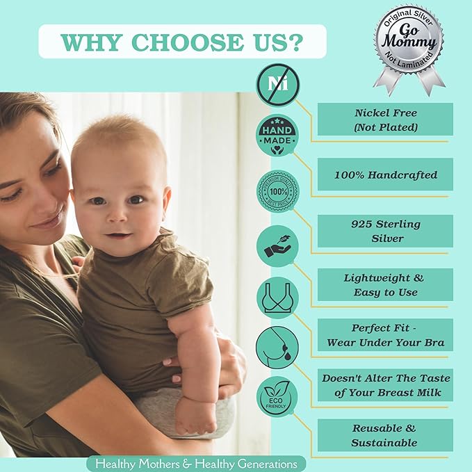 Silver Nipple Shields for Breastfeeding Newborn & A Breastfeeding Essential by Go Mommy - 925 Silver Nursing Cups for Sore Nipple Relief, Protects & Heals Cracked Nipples