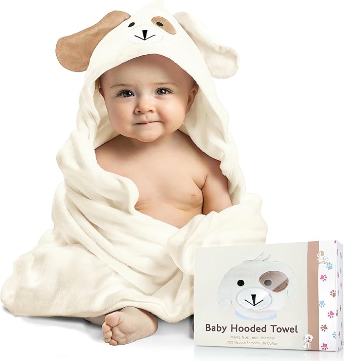 Baby Towels with Hood - Soft, Absorbent Viscose Made of Bamboo, Extra Large 35 x 35 Inches, for Newborns, Infants, Boys and Girls, Cream