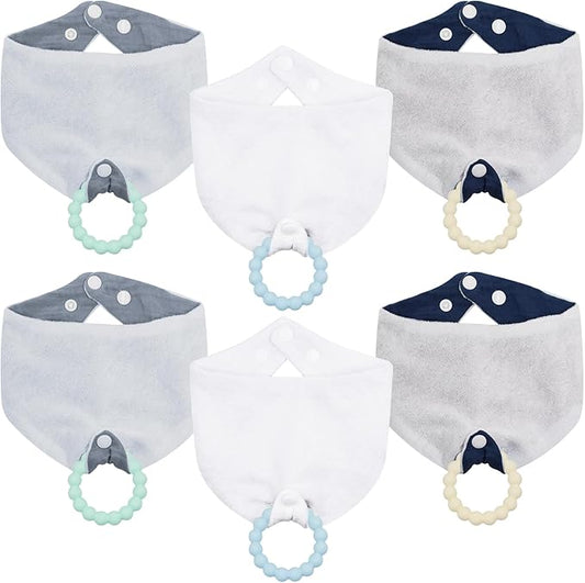 Baby Bandana Bibs & Teethers 6-Pack, 100% Organic Cotton, Super Absorbent & Soft, Unisex for Daily Use & Teething Relief.