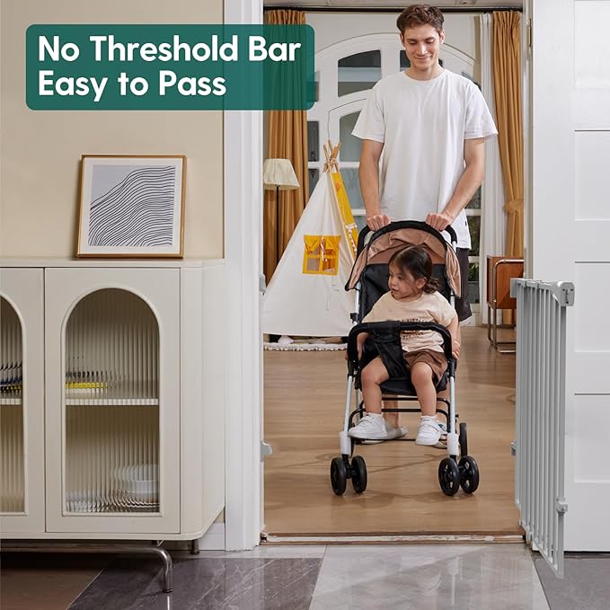 Babelio Baby Gate for Stairs, Kitchen & Doorways, 26-43" W 28" H No Bottom Bar| Easy Installation| One-Handed Operation| Auto-Close| Hardware Mount (Drill Needed) Safety Dog/Pet Gate Indoor (Grey)