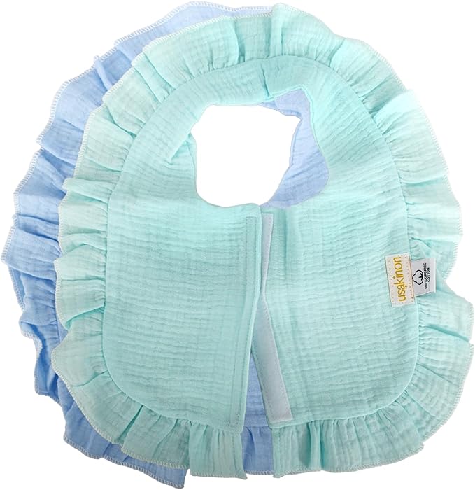usakinon® 100% Organic Muslin Cotton Baby Bibs 2 Pack – Soft, Absorbent & Safe Newborn Essentials, CPC Certified
