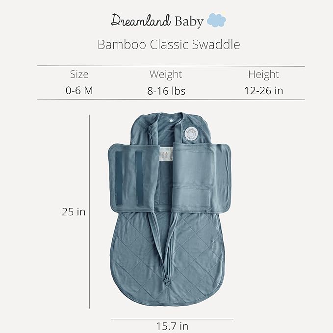 Dreamland Baby Bamboo Viscose Swaddle Sleep Sack (0-6 months). 1.0 TOG Ultra Soft Swaddle Blanket w/Built in Band. 97% Viscose, 3% Spandex (Ocean). Mom-Owned US Business, Premium Materials