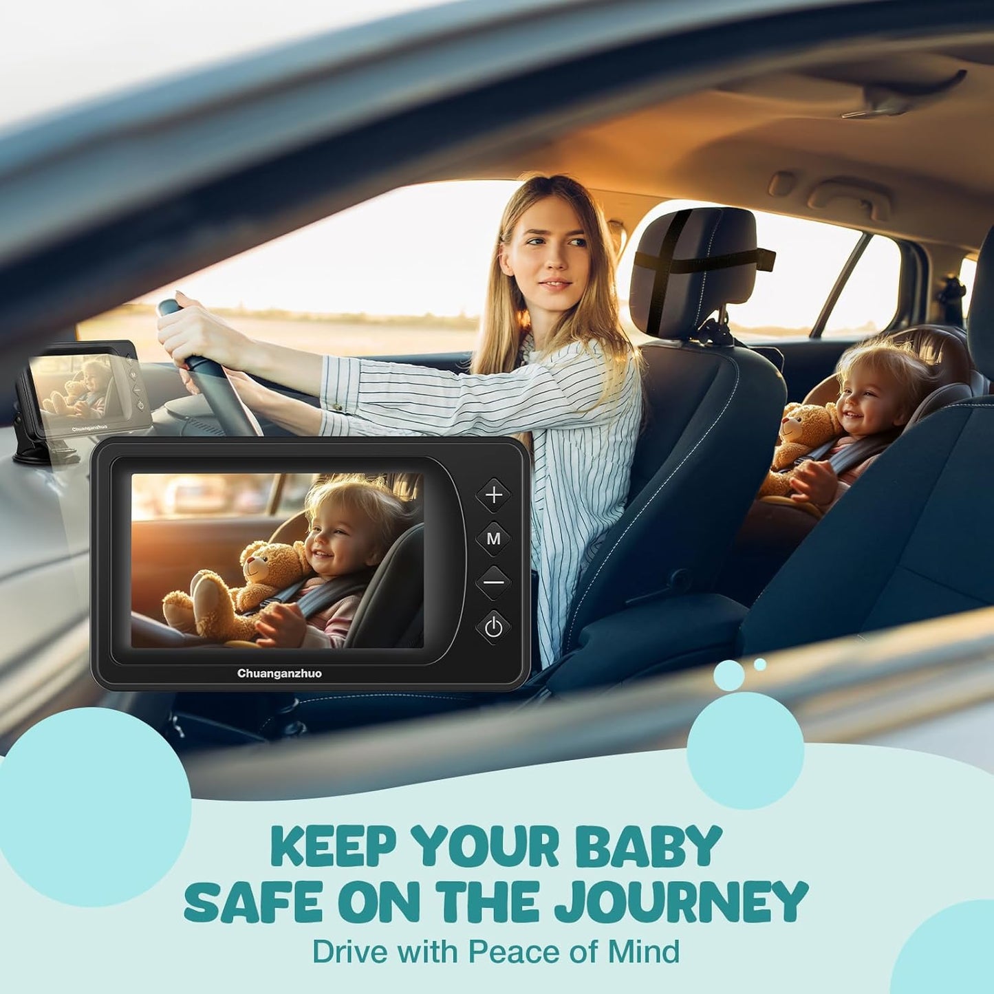 S100U Baby Car Camera with Advanced Night Vision, 3X Zoom, USB Powered, 5'' AHD 1080P IPS Crystal-Clear Car Baby Monitor, Backseat Camera for Kids Infants Rear Facing, 5inch Black