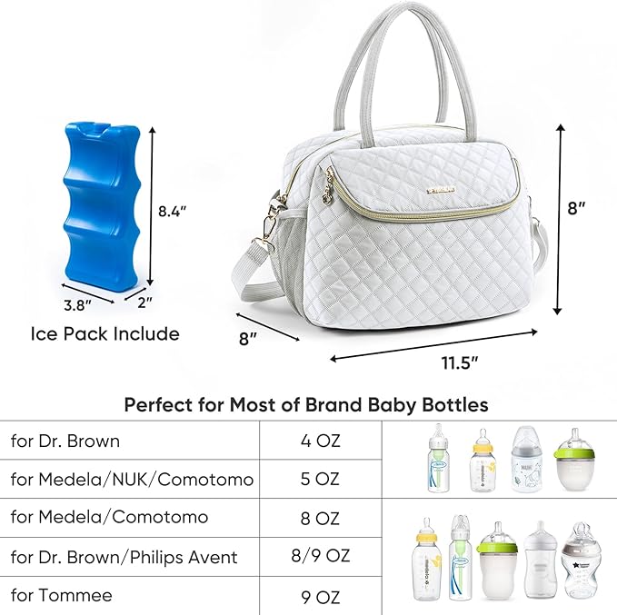 Breastmilk Cooler Travel Bag with 2pcs Wipes Dispensers and Ice Pack - Baby Bottle Cooler for 6 Bottles Up to 9 Ounce