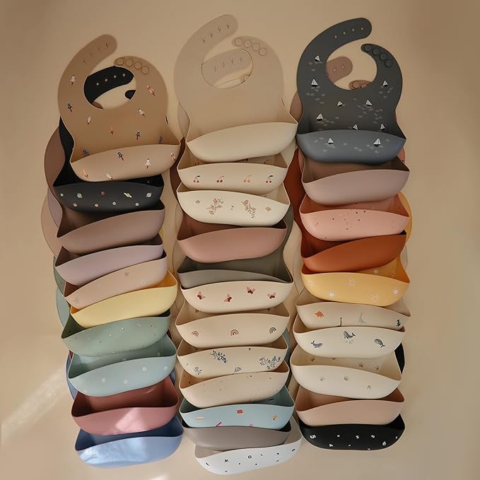 mushie Silicone Baby Bib | Adjustable Fit Waterproof Bibs (Smiley Face)