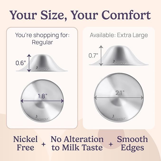 Silver Nipple Covers Breastfeeding: Pure 999 Silver Nipple Shield | Silver Nursing Cups w/Breast Shields, Hands-Free Breast Pump (Silver and Transparent Silicone, L - 1.8x0.6)