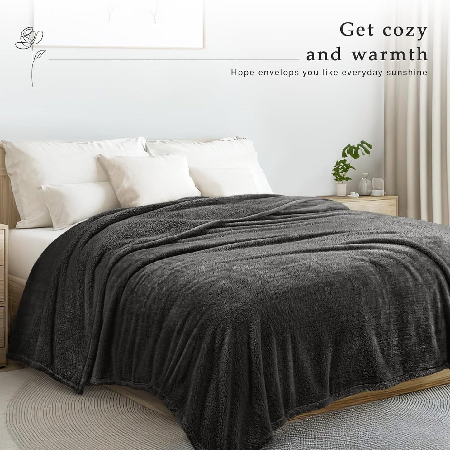 Exclusivo Mezcla Twin Size Flannel Fleece Blanket, Super Soft Velvet Plush Bed Blanket, Fuzzy Cozy and Warm for All Seasons, 60x80 Inches, Dark Grey