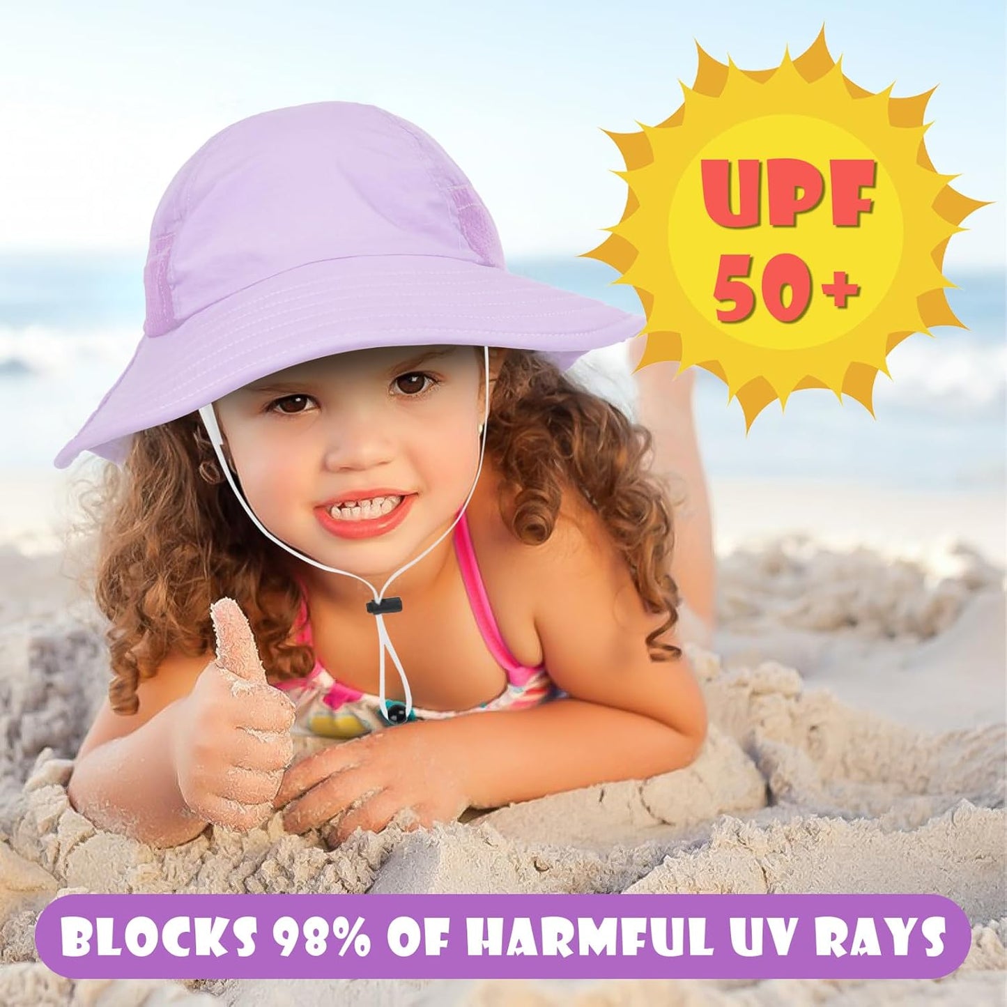 Toddler Baby Sun Hat Kids Summer UPF 50+ for Boys Girls Adjustable Beach Hats with Bucket Wide Brim Age 1-7 Years