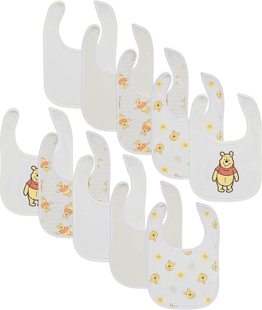 Disney 10-Pack Mickey Mouse Baby Bibs – Ten Soft, Absorbent, and Adjustable Cotton Bibs for Mess Free Meals