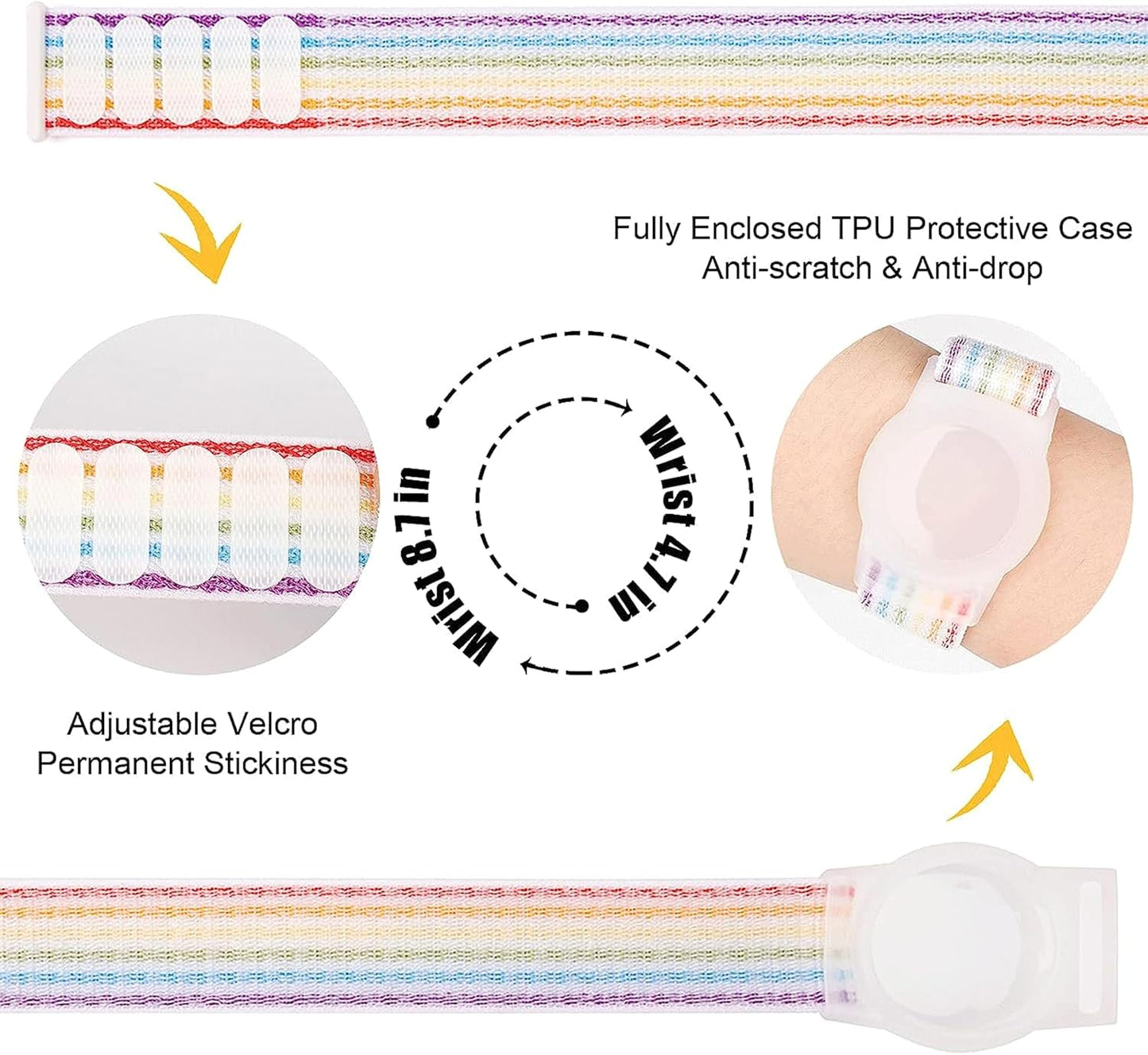 2 Pack AirTag Bracelet for Kids, Apple Air Tag Protective Cover with Nylon Wristband, Anti Lost GPS Trackers Case Cover Elastic Watch Band for Toddlers Girls Boys Elders (Light Rainbow)