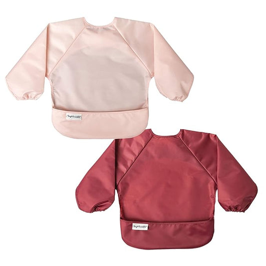 Tiny Twinkle Long Sleeve Bib for Babies & Toddlers – 2 Pack Waterproof Smock Bibs for Eating – Machine Washable & Mess-Proof, Baby Feeding Essential & Shower Must-Have (Rose Burgundy,2-4Y)