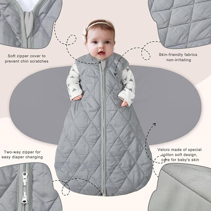 Newborn Sleep Sack Baby Swaddle,3-Way Adjustable Wearable Blanket,Swaddling Sleeping Bag,TOG 2.5 (Gray, 3-6 Months)