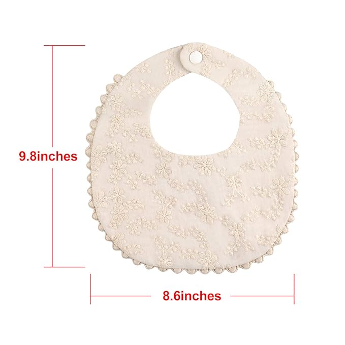 GZMM Baby Bib For Girls,Reversible Waterproof Handmade Natural Cotton Baby Drool Bib 0-12 months 2 Pack (off-white color, 0-12 months)