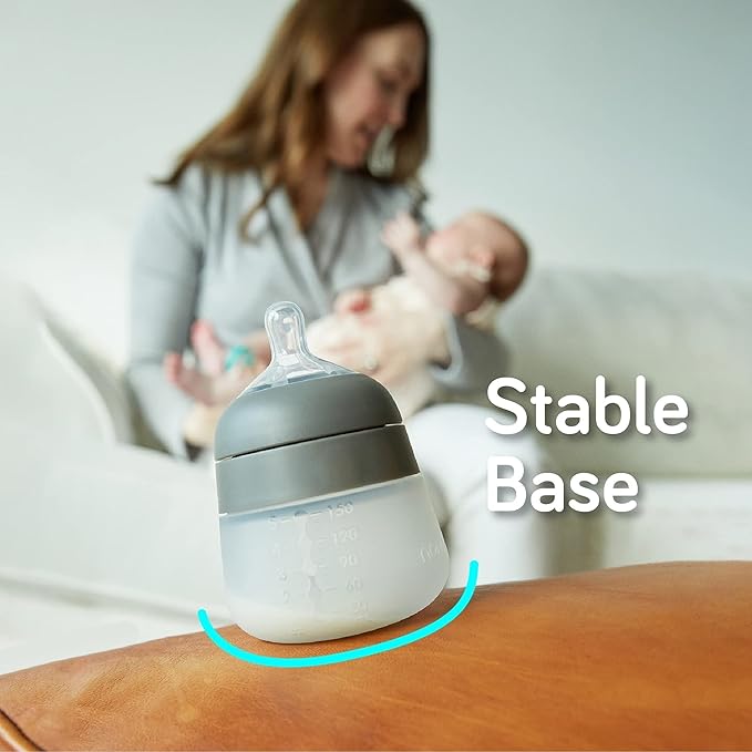 Nanobebe Flexy Silicone Baby Bottle, Anti-Colic, Natural Feel, Non-Collapsing Nipple, Non-Tip Stable Base, Easy to Clean 3-Pack, Pink, 5 oz