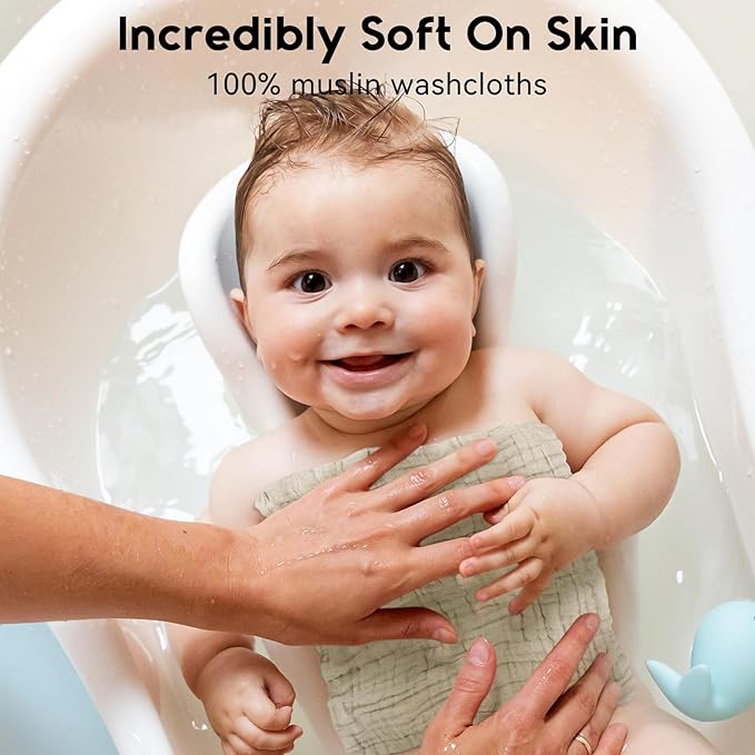 Muslin Baby Washcloths 6 Pack, 100% Cotton Wash Cloths for Babies, Large 12''X12'' Burp Cloths Absorbent and Soft for Newborn Infants Kids Boys Girls - Apricot Green Sapphire Blue