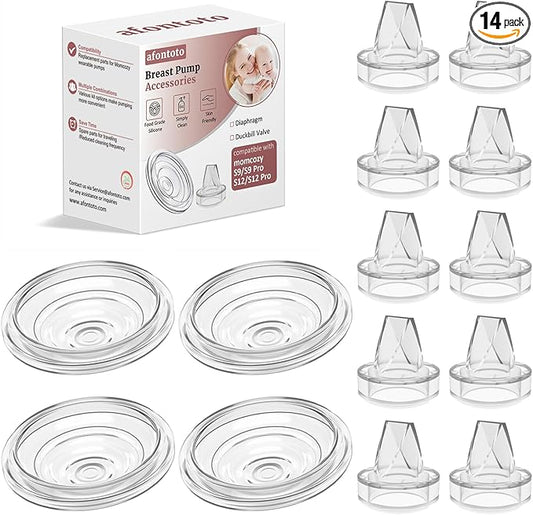 14Pack Breast Pump Parts Compatible with momcozy S9 Pro/S12 Pro/S9/S12 Wearable Breastpump, 10Pack Duckbill Valve & 4Pack Silicone Diaphragm Breast Pump Replacement Parts Breastfeeding Essentials Kit
