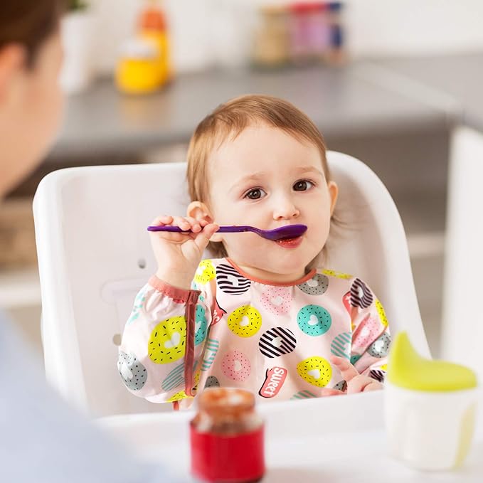 Long Sleeve Bibs For Babies 6-24 Months Full Coverage Shirt Bib for Baby Boys Girls Waterproof Smock Bibs with Sleeves Toddler Mess Free Bib for Eating with Pocket, 3 Pack