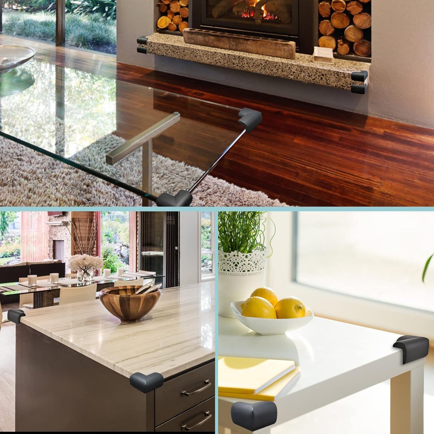 12 Pack Soft Corner Protector Baby Proofing Edge and Corner Guards, Safety Pre-Taped Rubber Foam Furniture Bumper for Fireplace, Table, Stair, Cabinet (Black)