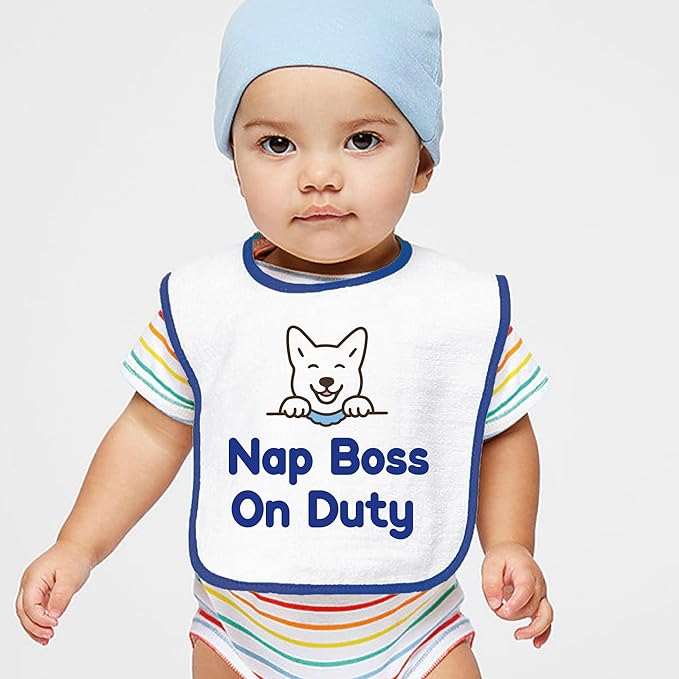 Personalized Baby Bib – Soft Cotton Terry, Cute Jindo Dog Design with Custom Text (1-2 Lines) – Newborns & Toddlers