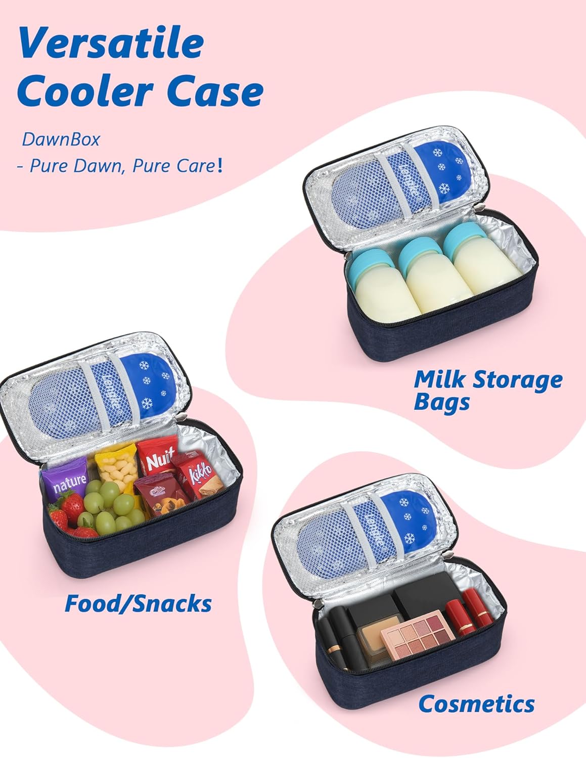 DawnBox Breast Milk Cooler Travel Bag with Real-Time Temp Display - Holds 20oz Breastmilk Storage Bag & Cooling, Portable Breast Milk Cooler Bags with 2 Ice Packs for Breastmilk Storage
