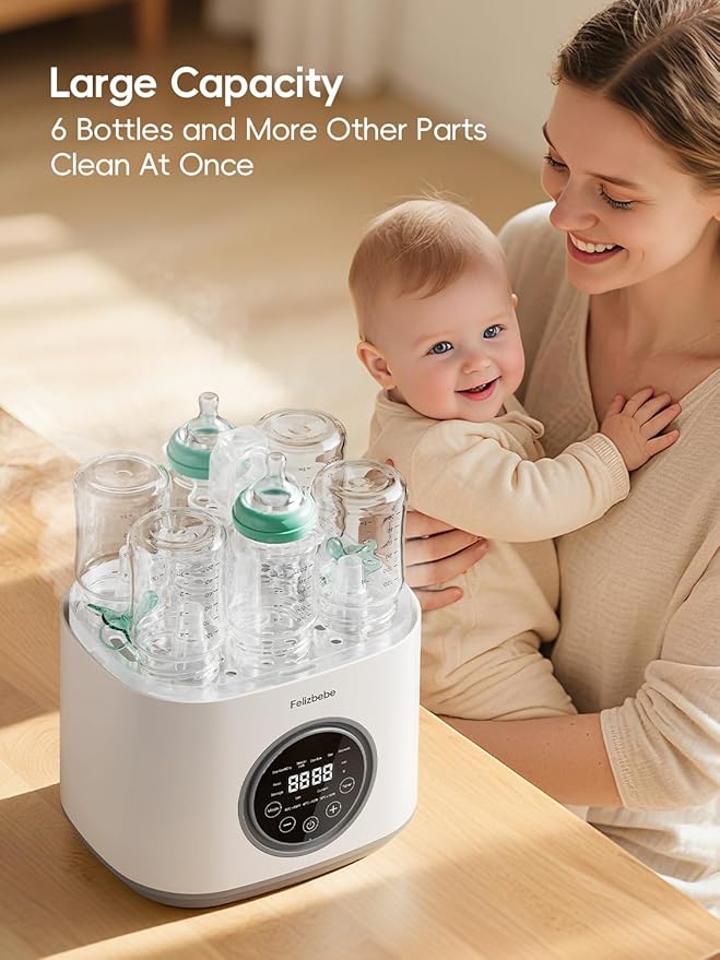 Bottle Sterilizer and Dryer, with Breastmilk Warmer, Large Capacity Baby Bottle Steam Sterilizer and Dryer for Baby Bottles, Pacifiers, Pump Parts, Touch Screen & Auto-Off, Premium Quality (Cream)