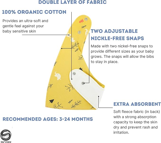 10pcs Baby Bandana Drool Bibs - Age 3 to 24 Months - Ultra Absorbent Organic Cotton Drooling Baby Bibs for Boys and Girl - Safe Nickel Free Snaps For Teething Protection - Unisex Bib Set